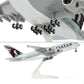 QIYUMOKE Qatar Airways Airbus A380 model with detailed underside and landing gear, aircraft side profile