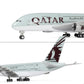 QIYUMOKE Qatar Airways Airbus A380 model showcasing front view and tail design, aircraft detail