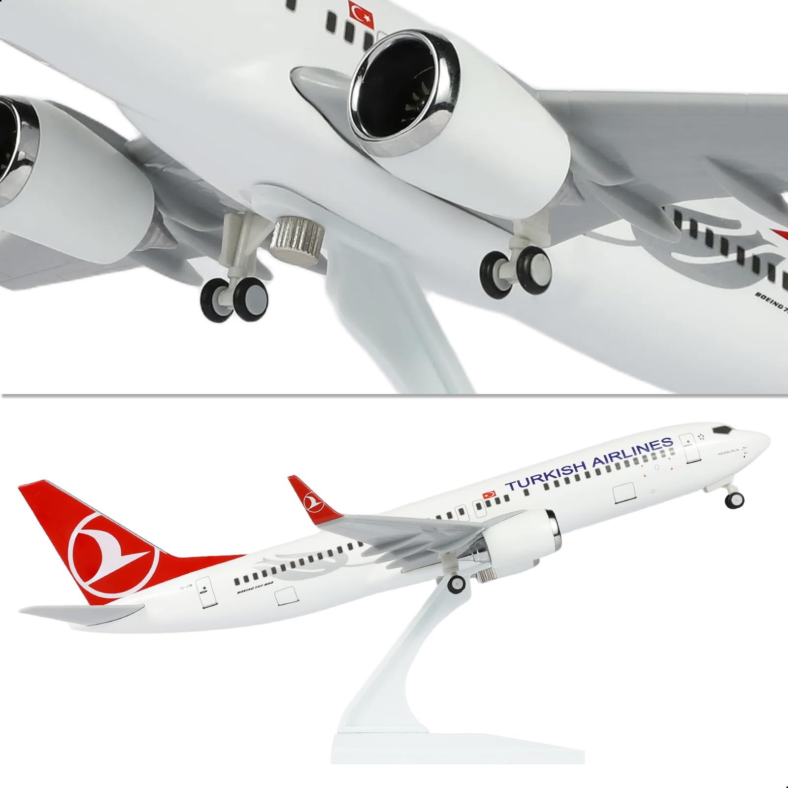1/240 Compatible for Turkish Airlines for Boeing 737 Airplane Model with Display Stand for Adult Aviation Gift or Decorations
