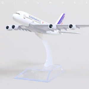 QIYUMOKE Air France Airbus A380 diecast model aircraft front view on display stand