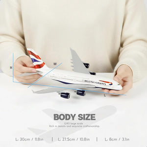 QIYUMOKE British Airways Airbus A380 model held in hands, showcasing size and details