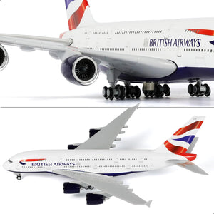 QIYUMOKE British Airways Airbus A380 model in silver, side profile with visible logo and wing details