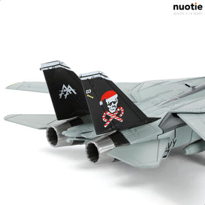 NUOTIE F-14B Tomcat diecast model in navy, close-up of tail with Christmas design
