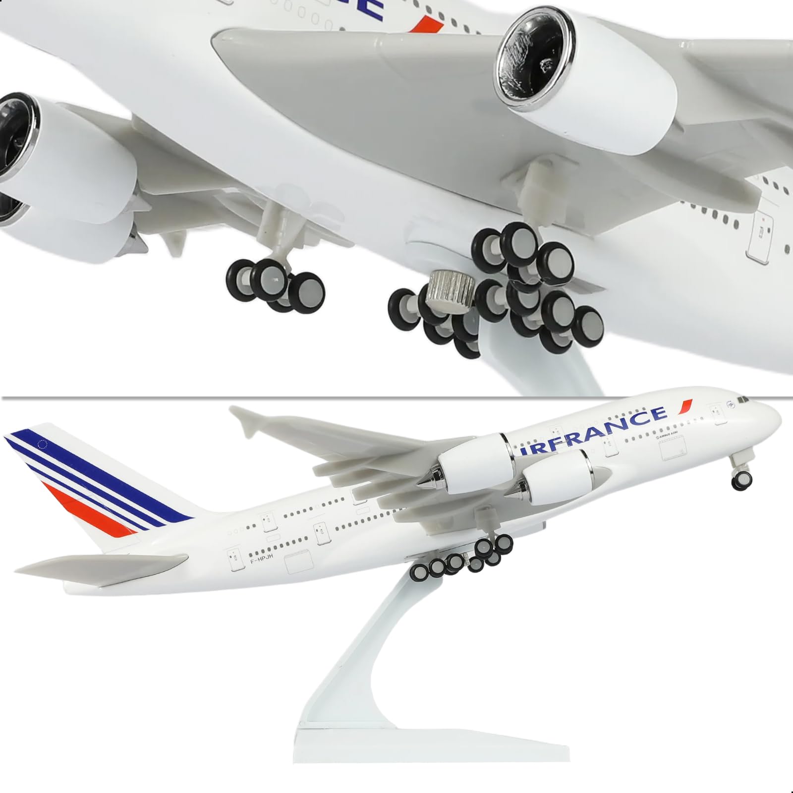 QIYUMOKE Air France Airbus A380 model with detailed undercarriage view