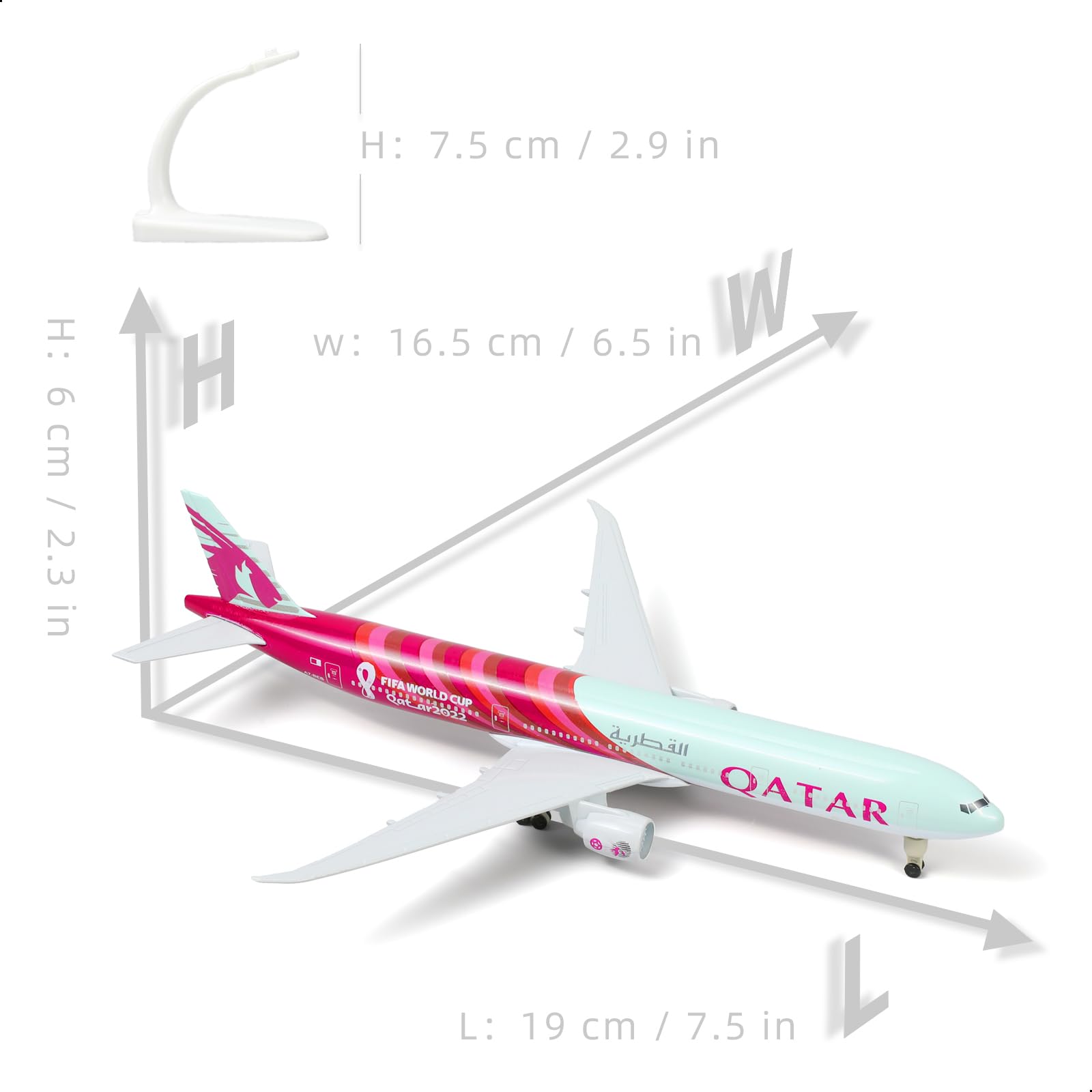 1/300 Qatar Airways Boeing 777-300ER Diecast Model | World Cup 2022 Livery Metal Replica with Stand