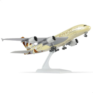 QIYUMOKE 1/240 Etihad Airways Airbus A380 aircraft model in flight position