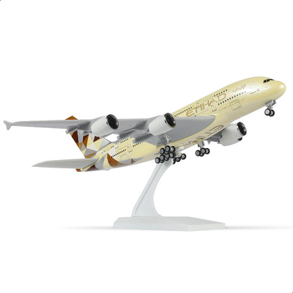 QIYUMOKE 1/240 Etihad Airways Airbus A380 aircraft model in flight position