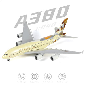 QIYUMOKE 1/240 Etihad Airways Airbus A380 aircraft model showcasing details and design