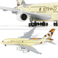 QIYUMOKE Etihad Airways Airbus A380 model aircraft, front view with detailed design