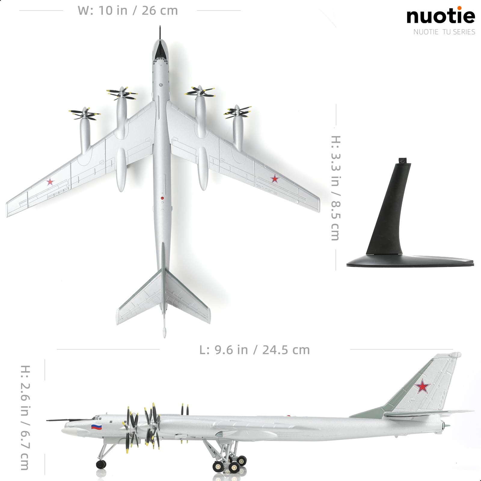 1/200 Tupolev TU-95 Bear Diecast Metal Bomber Model - Military Aircraft with Display Stand