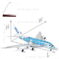 QIYUMOKE ANA Airbus A380 model in blue with stand, top view showing dimensions