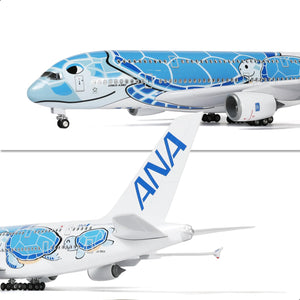 QIYUMOKE ANA Airbus A380 model in blue, close-up of details and tail design