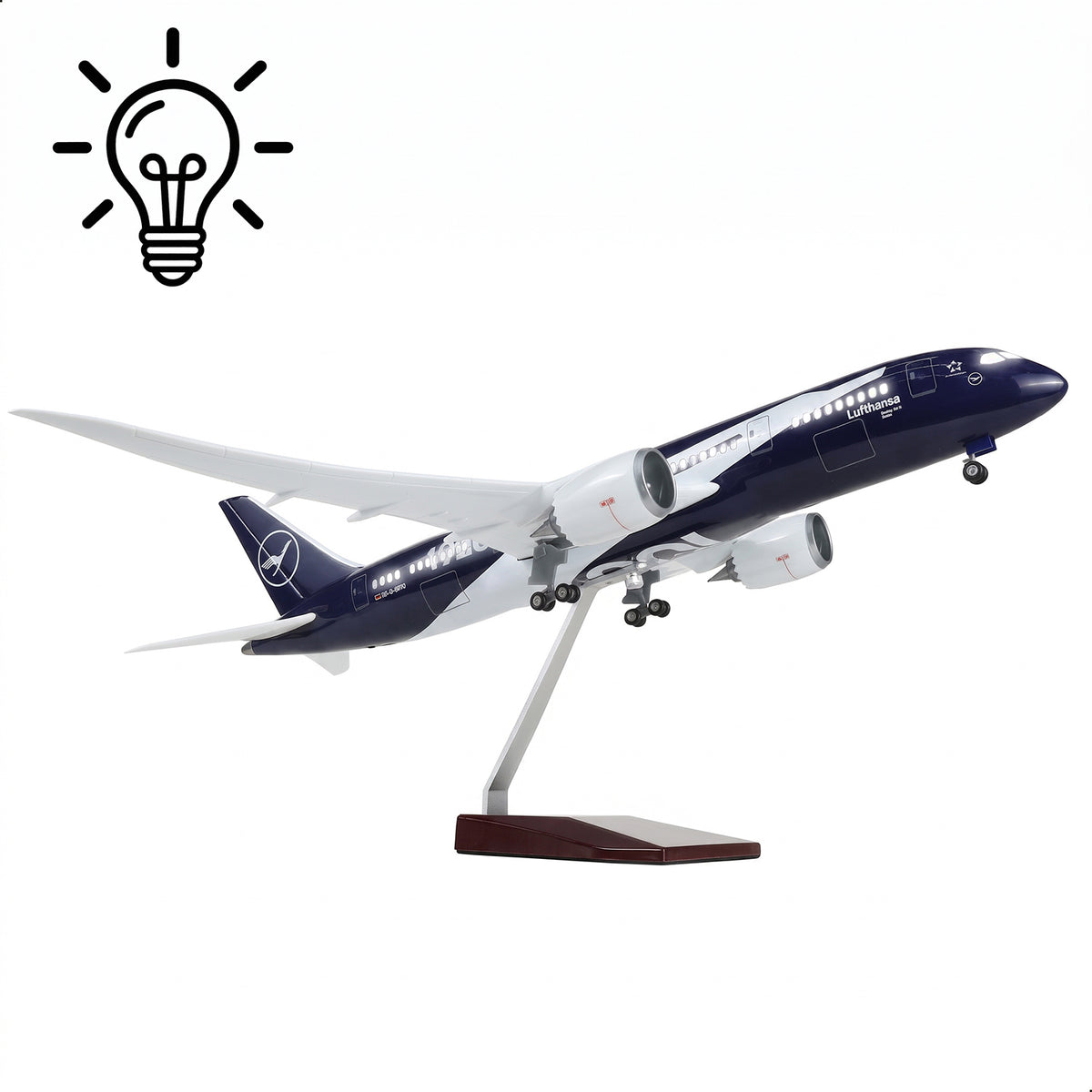 Lufthansa Boeing 787 Model Airplane 1/130 Resin with LED Light Stand | QIYUMOKE