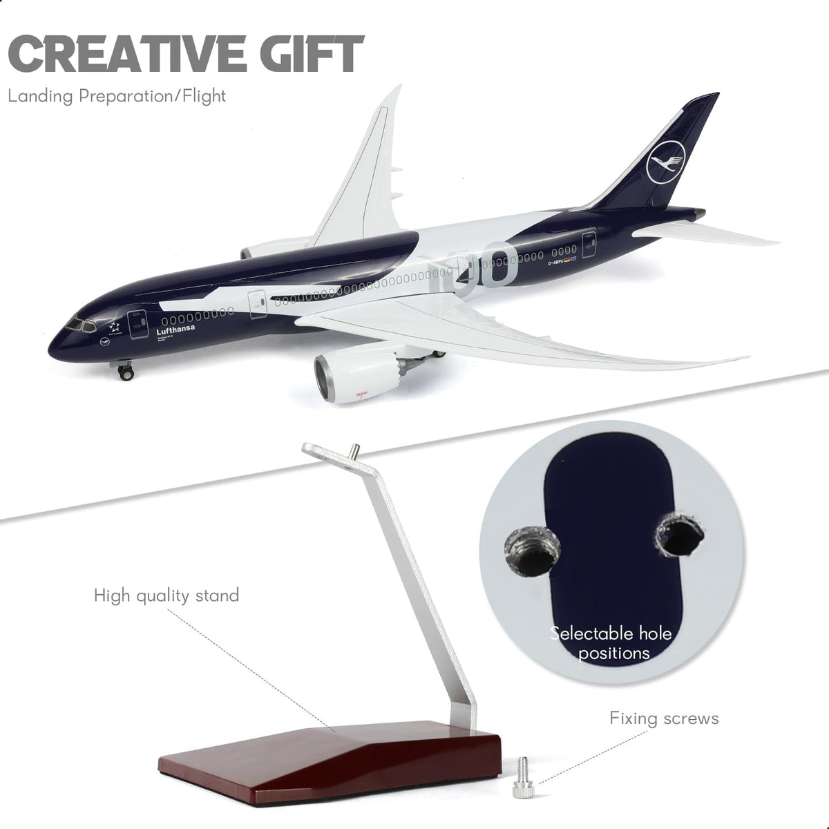 Lufthansa Boeing 787 Model Airplane 1/130 Resin with LED Light Stand | QIYUMOKE
