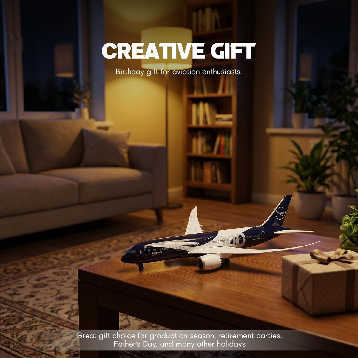 Lufthansa Boeing 787 Model Airplane 1/130 Resin with LED Light Stand | QIYUMOKE
