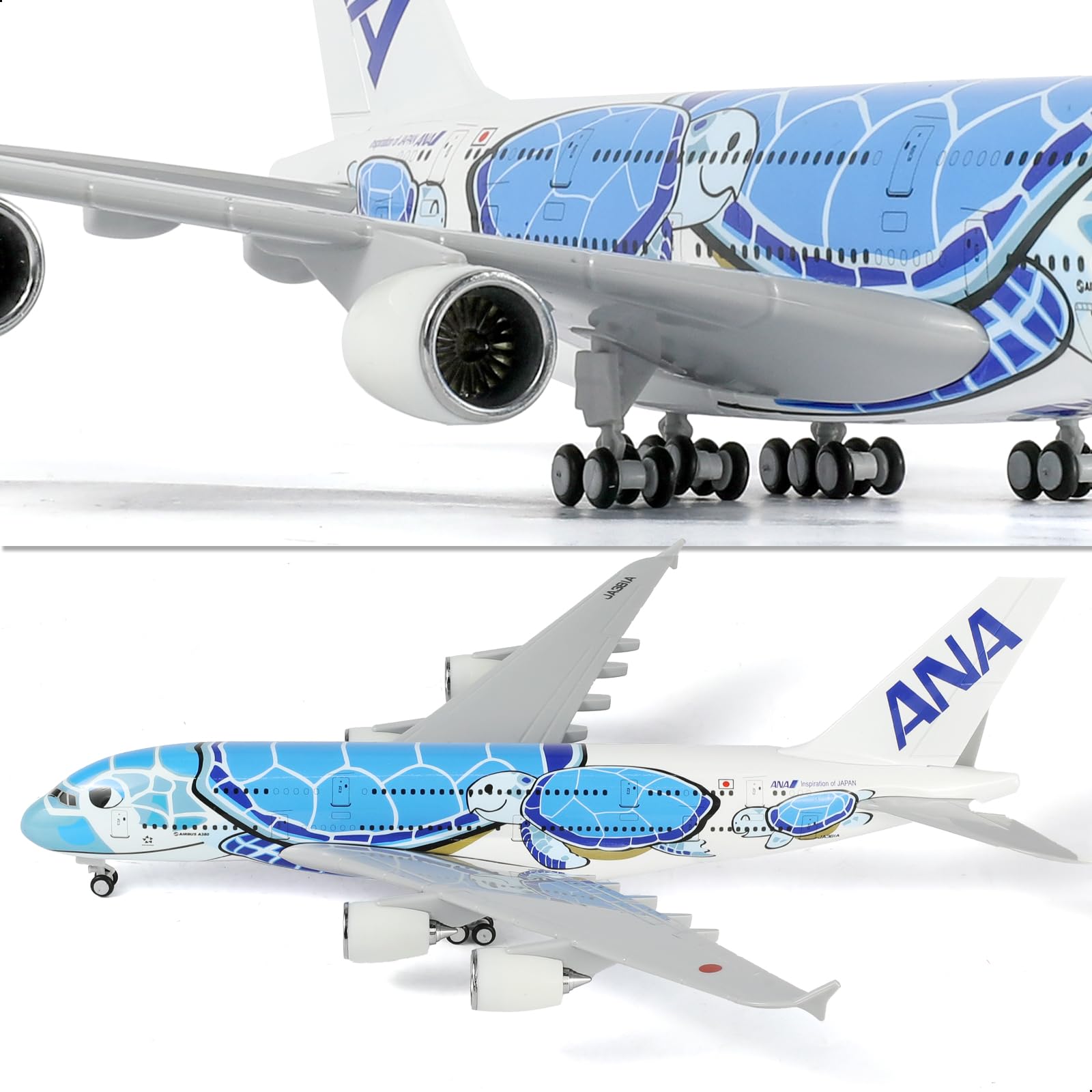 QIYUMOKE 1/240 ANA 'Flying Honu' blue turtle aircraft model, side view with detailed design