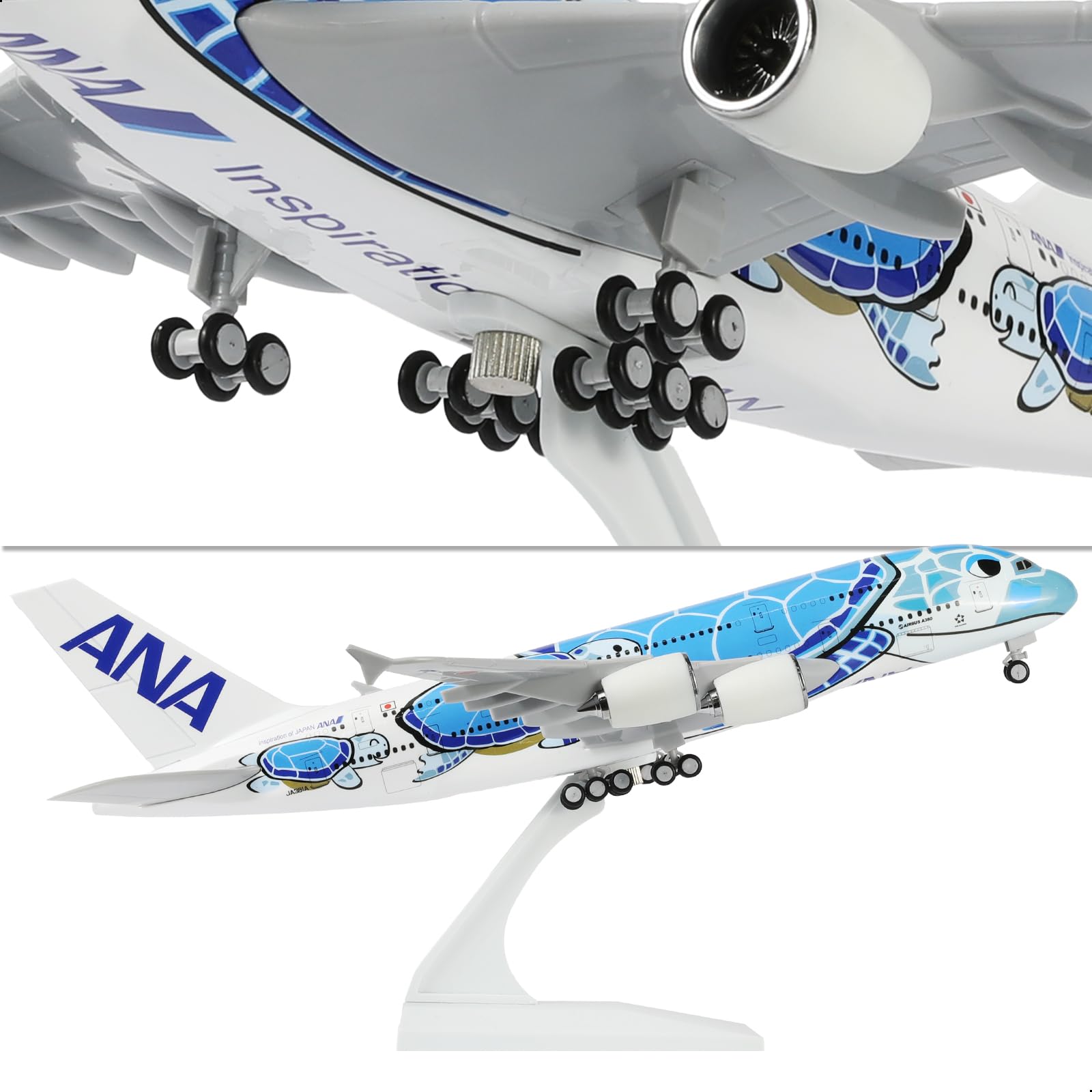 QIYUMOKE 1/240 ANA 'Flying Honu' blue turtle aircraft model, side view with detailed design