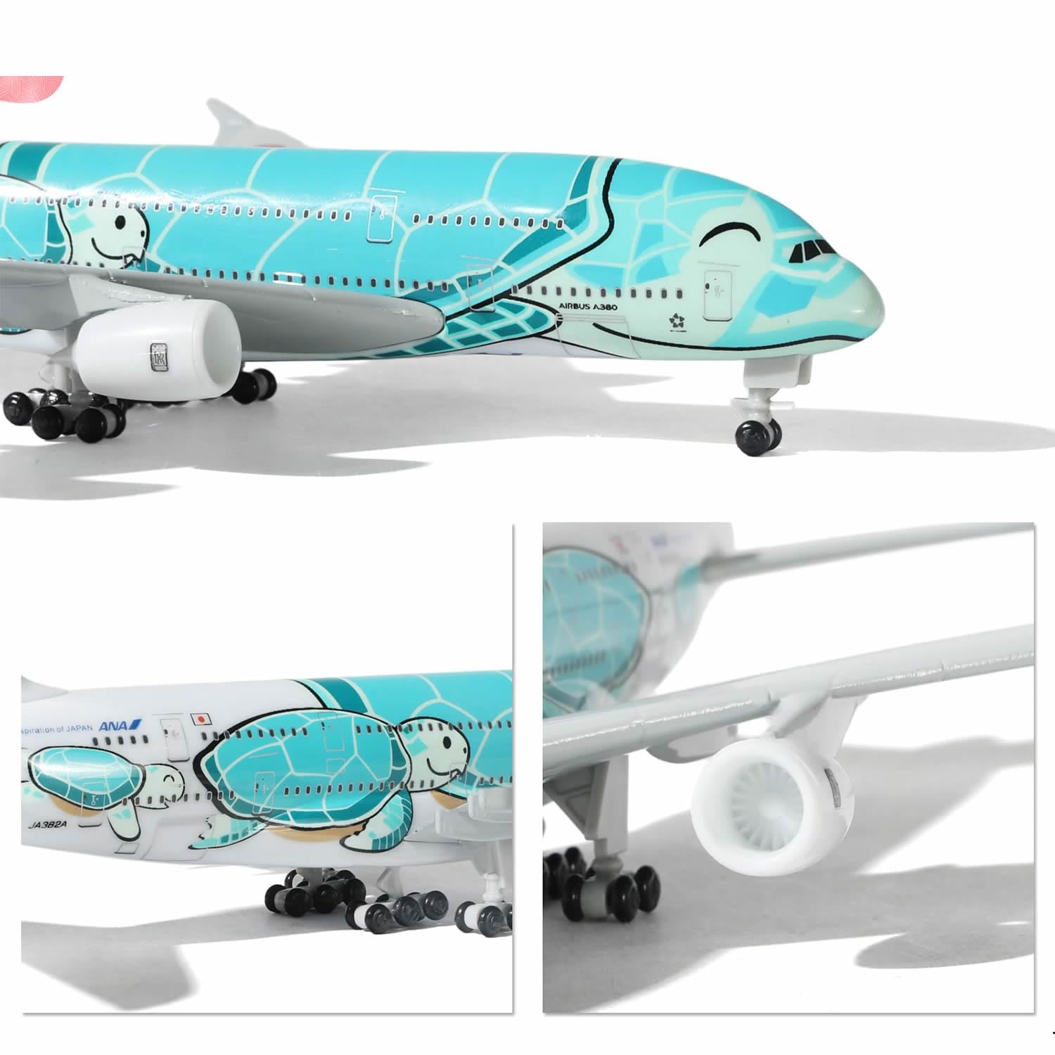 QIYUMOKE 1/300 ANA Airbus A380 green diecast model aircraft side profile
