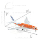 QIYUMOKE Airbus A380 diecast model in orange with stand, top view