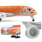 QIYUMOKE Airbus A380 diecast model in orange, close-up of details and engine