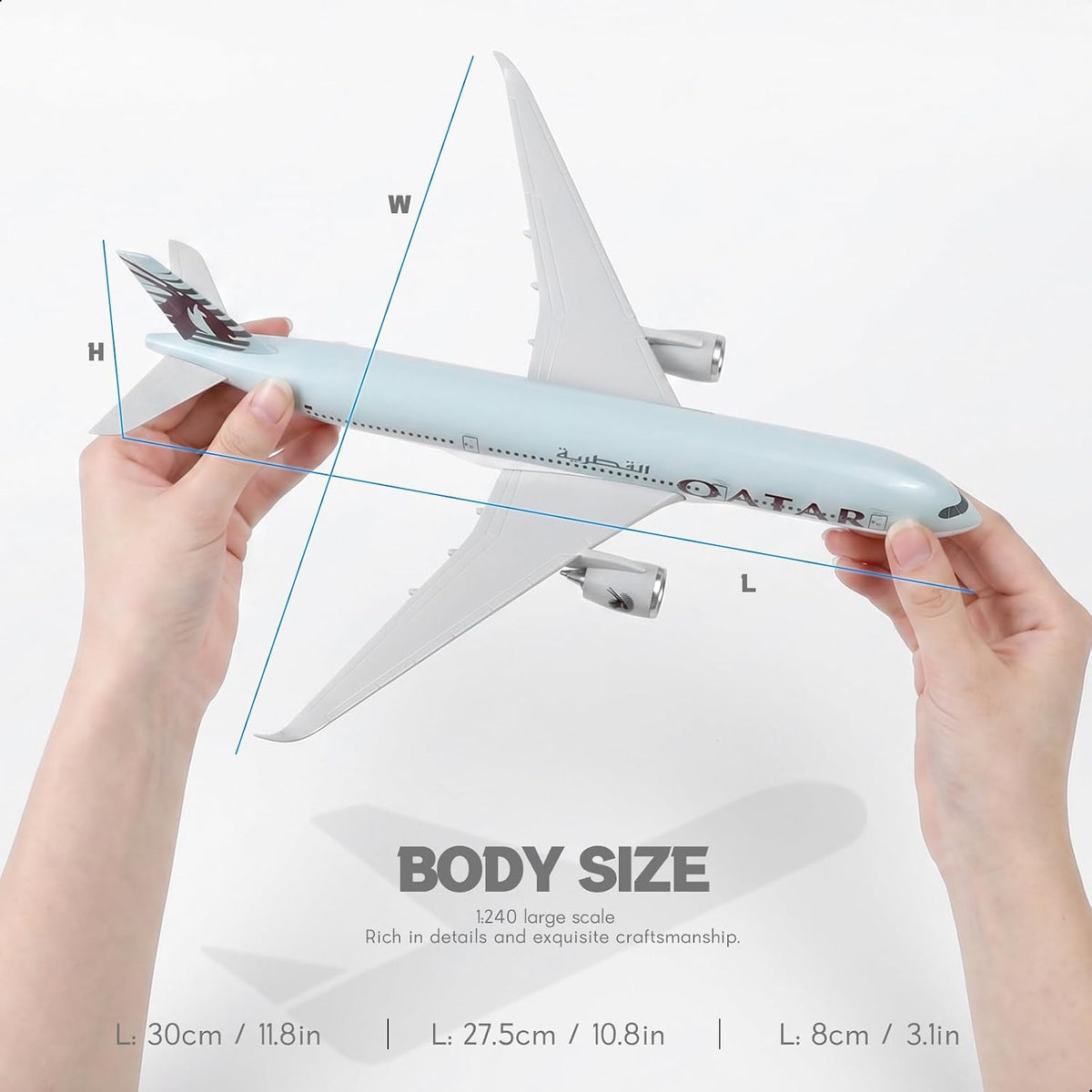 QIYUMOKE 1/240 Qatar Airways Airbus A350 Resin Model Plane with Stand