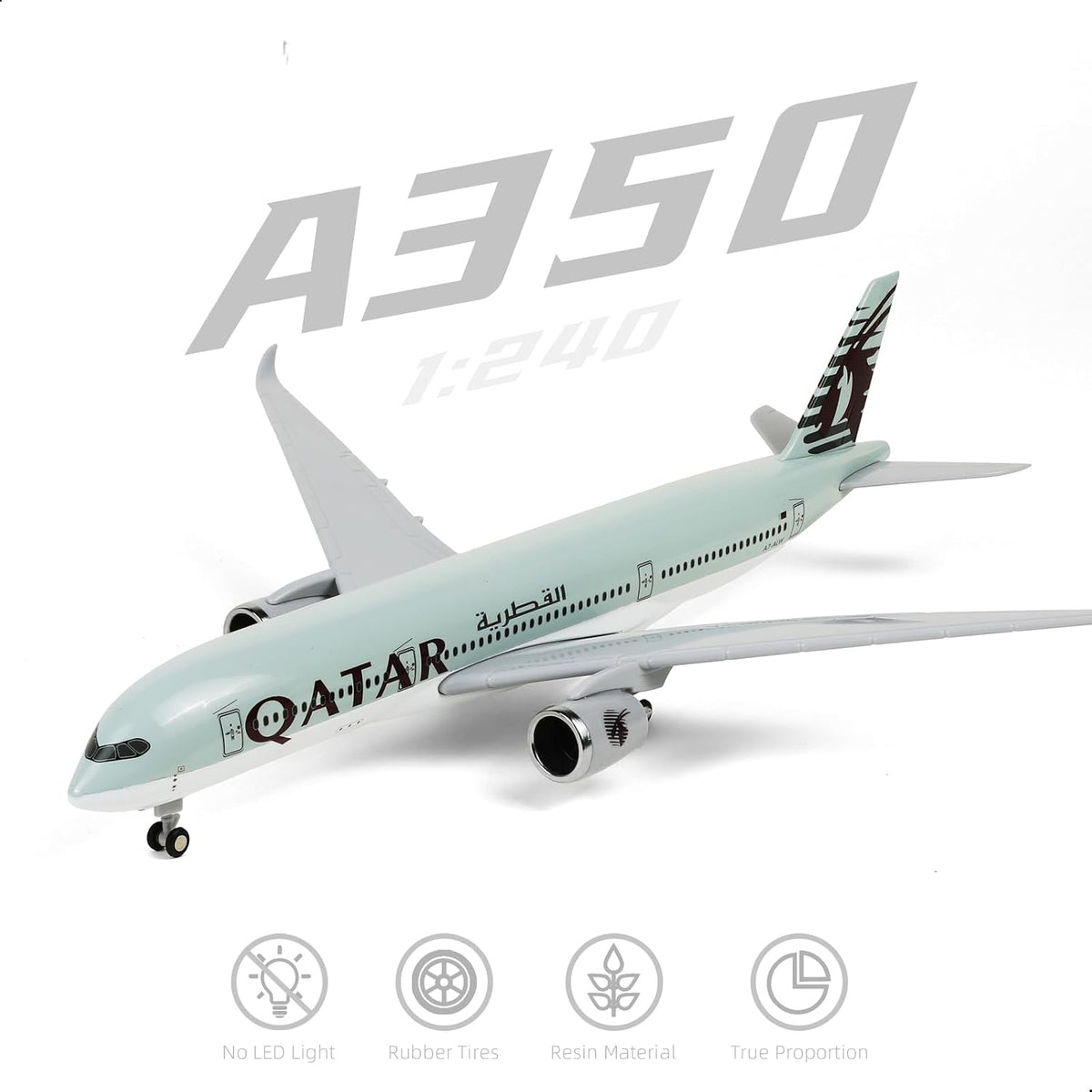 QIYUMOKE 1/240 Qatar Airways Airbus A350 Resin Model Plane with Stand