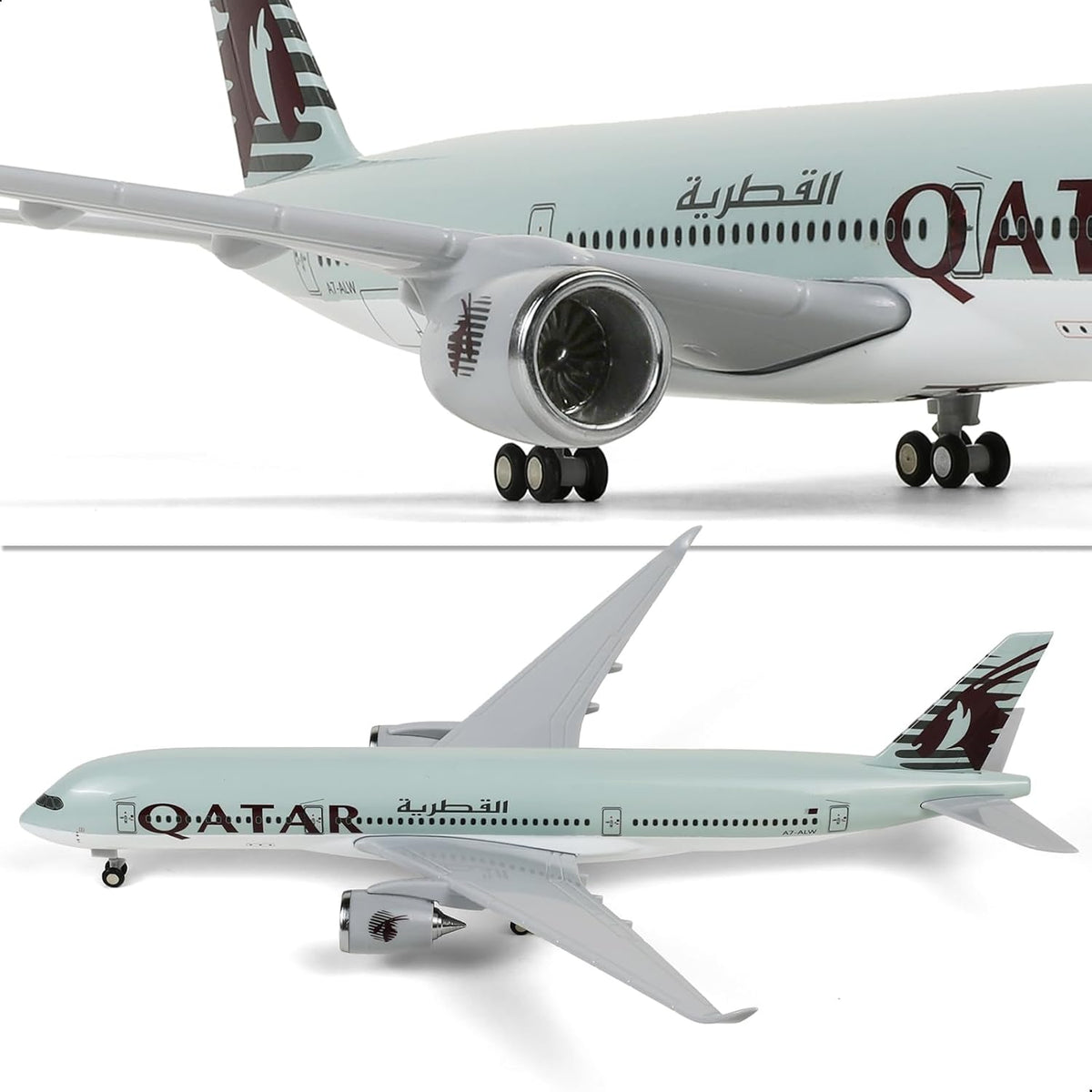 QIYUMOKE 1/240 Qatar Airways Airbus A350 Resin Model Plane with Stand