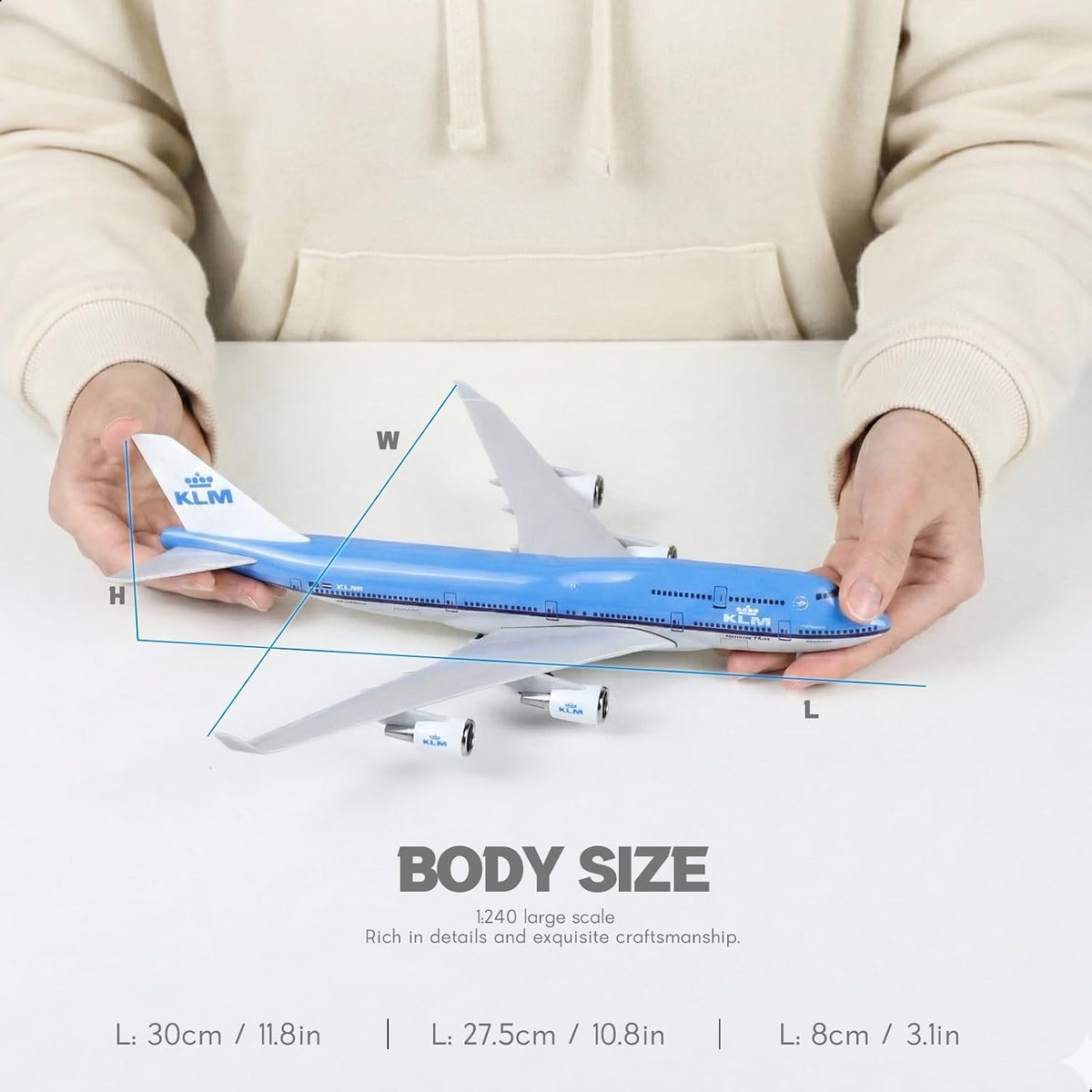 QIYUMOKE 1/240 KLM Boeing 747 Resin Airplane Model with Stand