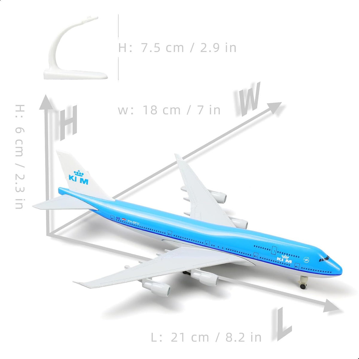 QIYUMOKE 1/300 KLM Boeing 747 Diecast Metal Model Aircraft with Stand
