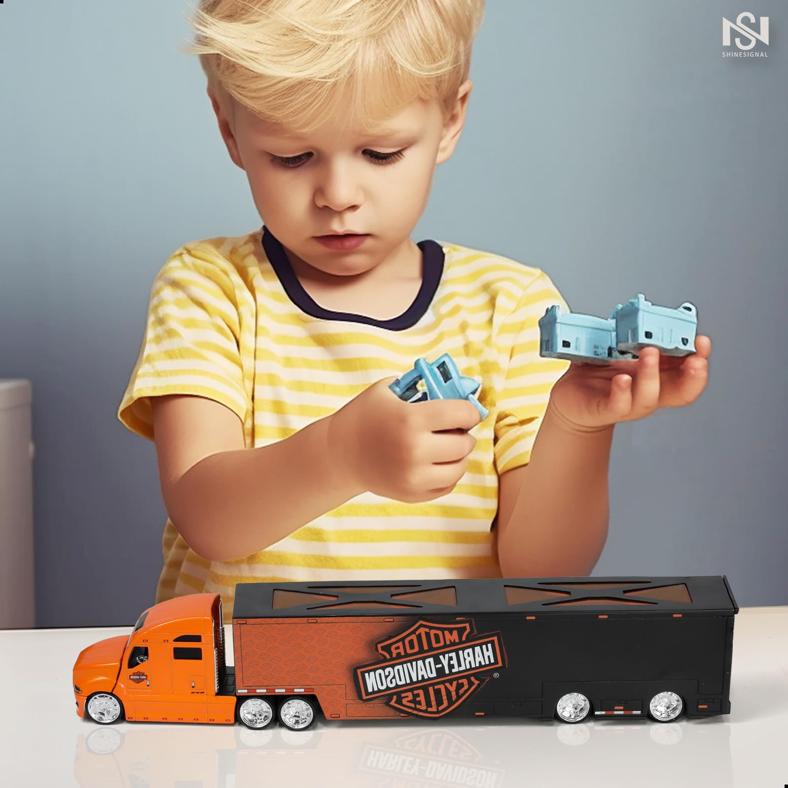 1:64 Diecast Harley Davidson Semi Truck Model with Trailer - Metal Alloy Tow Tractor Collectible