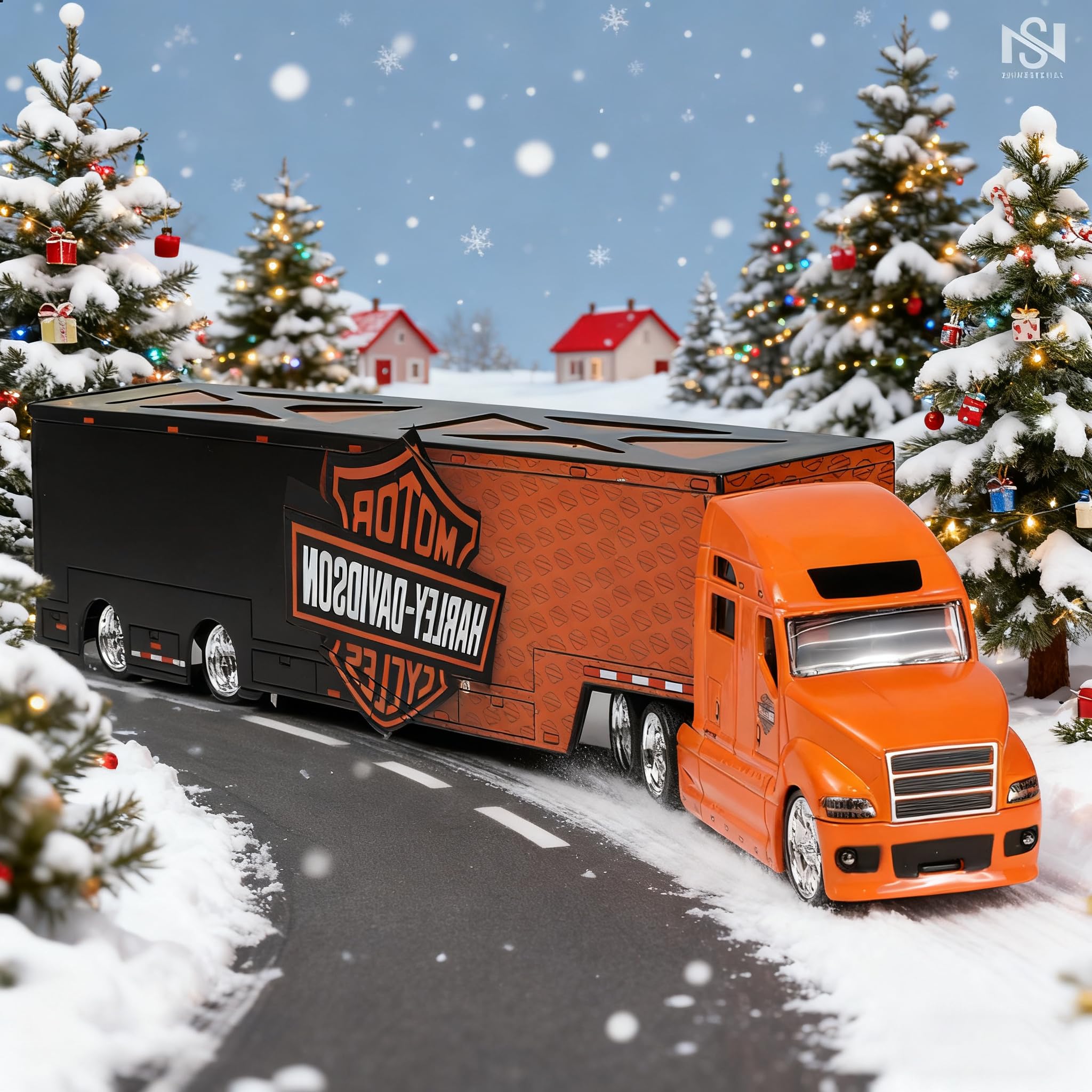 1:64 Diecast Harley Davidson Semi Truck Model with Trailer - Metal Alloy Tow Tractor Collectible