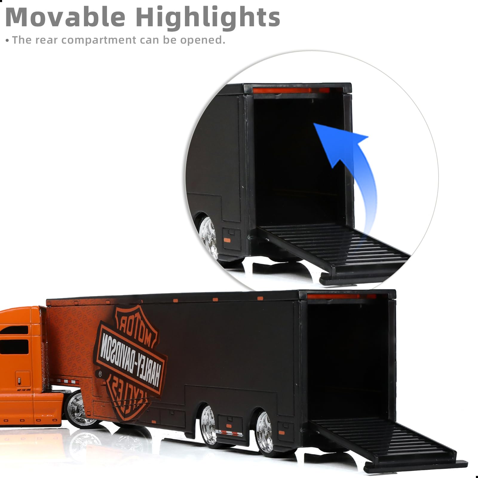 1:64 Diecast Harley Davidson Semi Truck Model with Trailer - Metal Alloy Tow Tractor Collectible