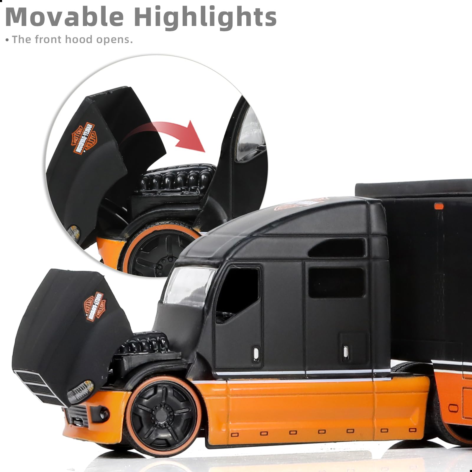 1:64 Diecast Harley Davidson Semi Truck with Trailer - Heavy Alloy Metal Tow Tractor Model