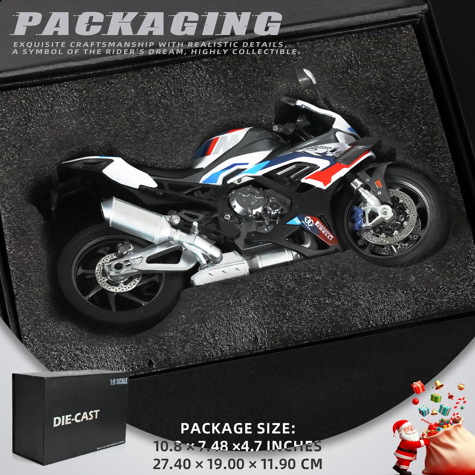 1/9 BMW M1000RR Die-cast Motorcycle Model - Finished Metal Moto Collectible - White