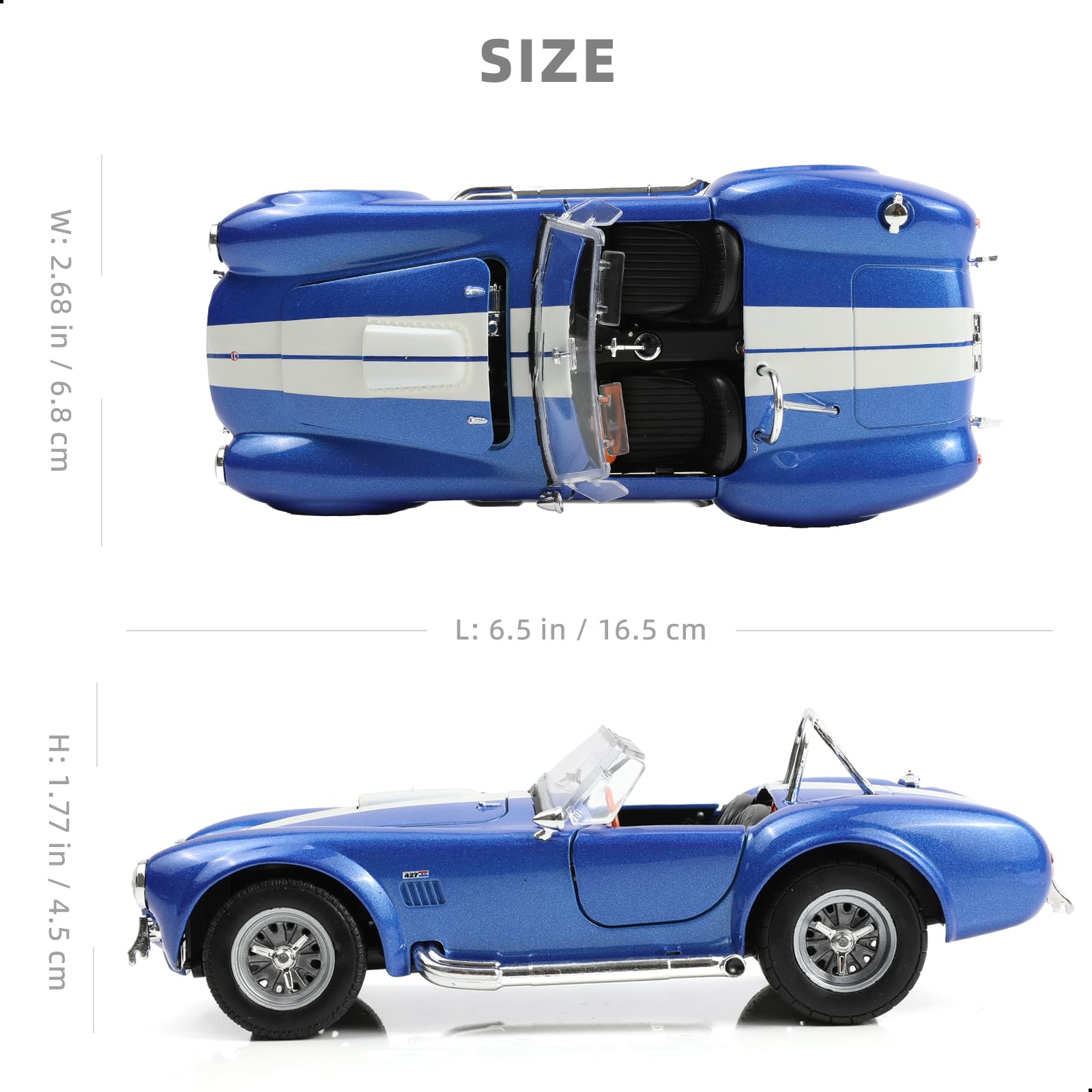 1/24 Shelby Cobra 427 S/C Diecast Metal Model - Classic Blue Vintage Racing Car Replica, Collectible Static Display for Adults