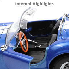 1/24 Shelby Cobra 427 S/C Diecast Metal Model - Classic Blue Vintage Racing Car Replica, Collectible Static Display for Adults