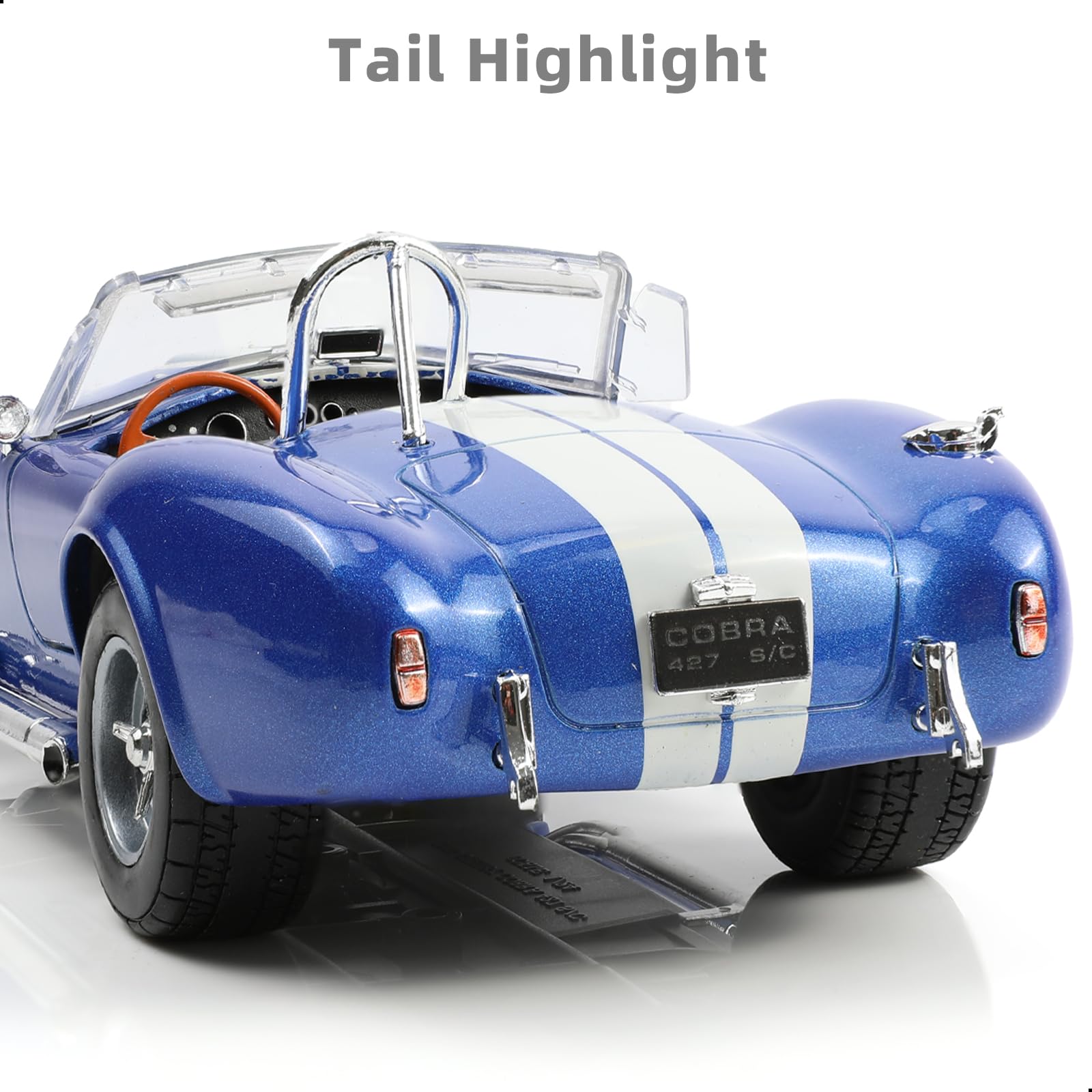 1/24 Shelby Cobra 427 S/C Diecast Metal Model - Classic Blue Vintage Racing Car Replica, Collectible Static Display for Adults
