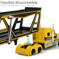 Toy Semi Truck Trailer with Car Model Kit, Big 1/50 for International Lonestar Metal Diecast Car Transport Truck Tractor Toys Gifts for Boys Adult Collector -Yellow