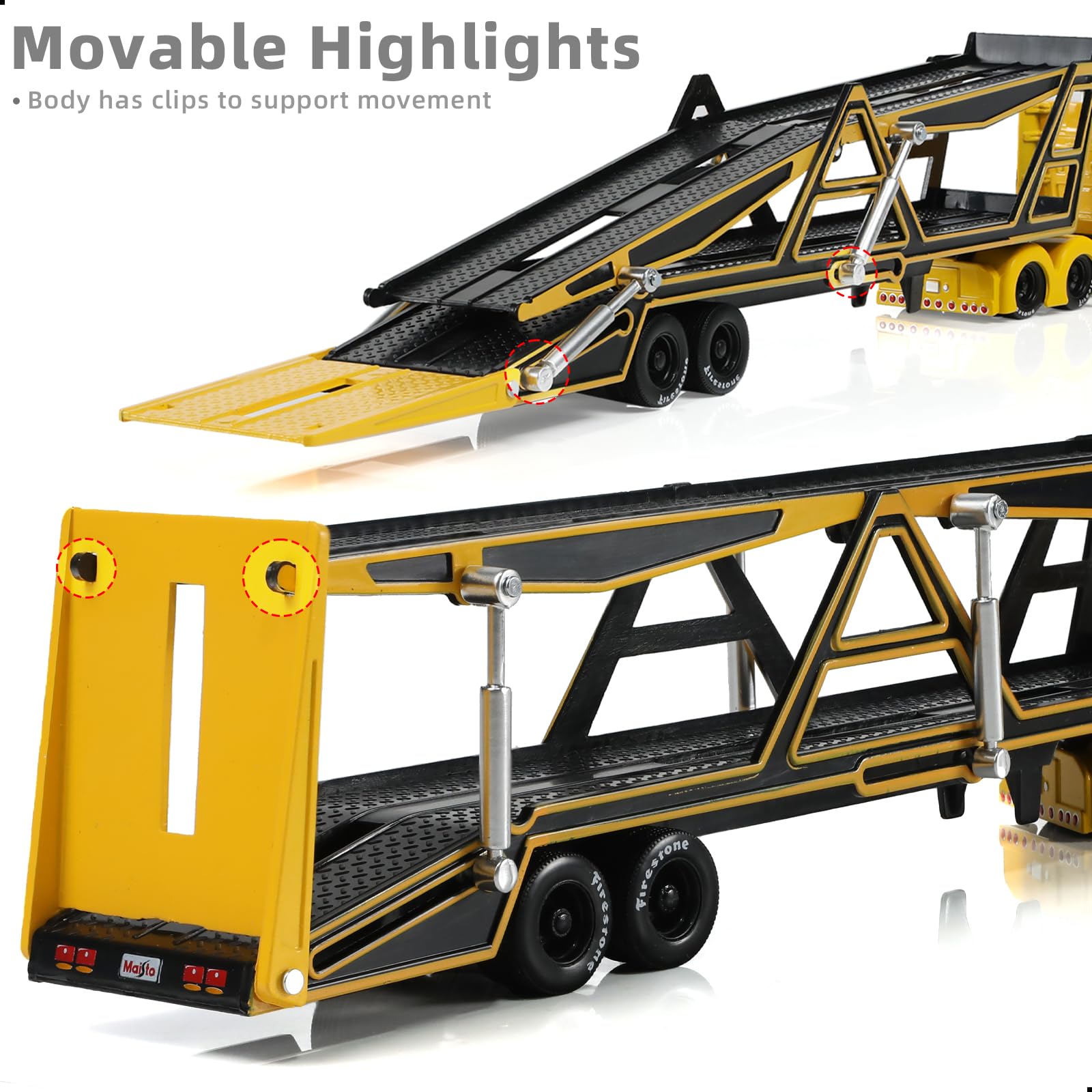 1/50 Die-cast Car Transport Semi Truck Trailer Scale Model, Yellow, International Lonestar