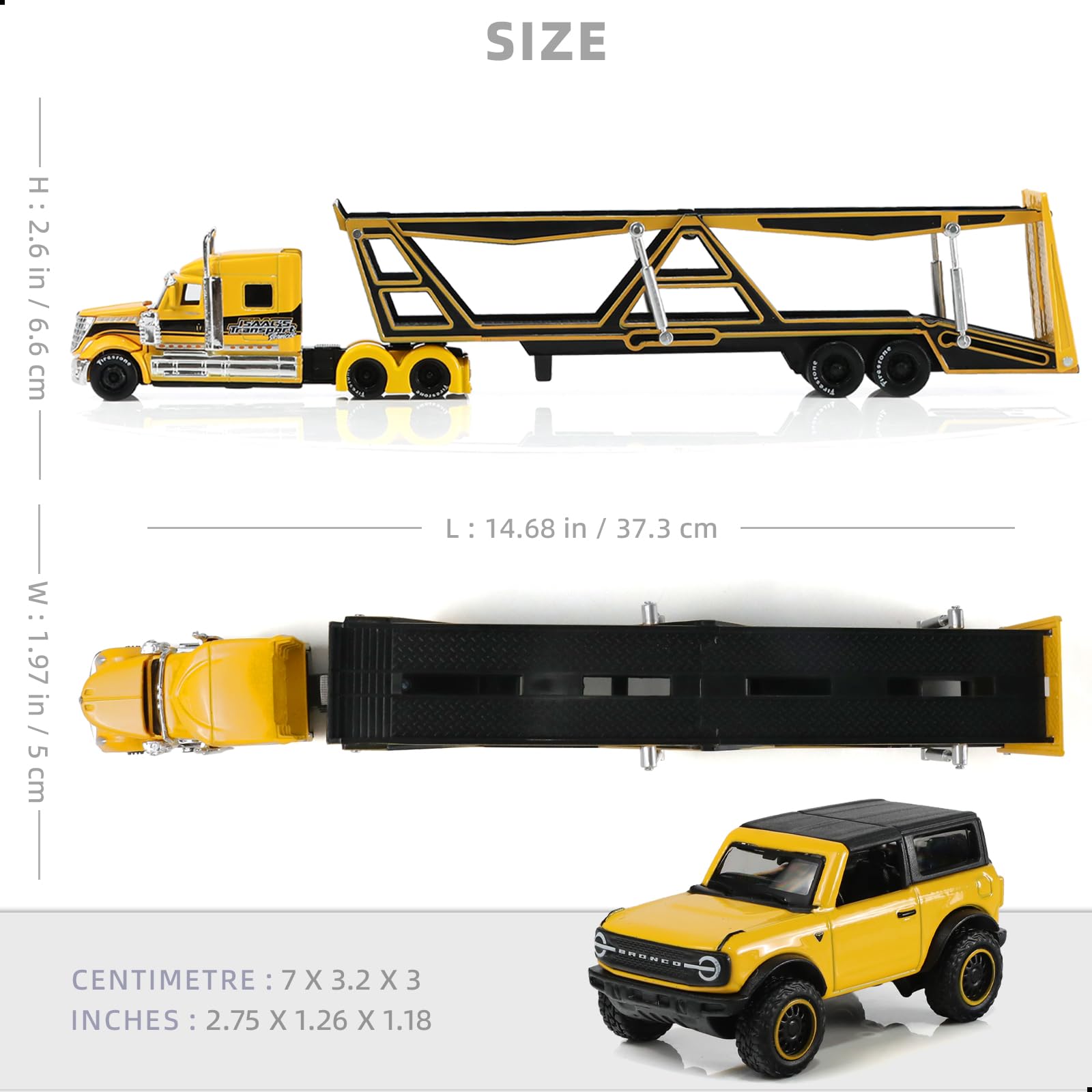 1/50 Die-cast Car Transport Semi Truck Trailer Scale Model, Yellow, International Lonestar