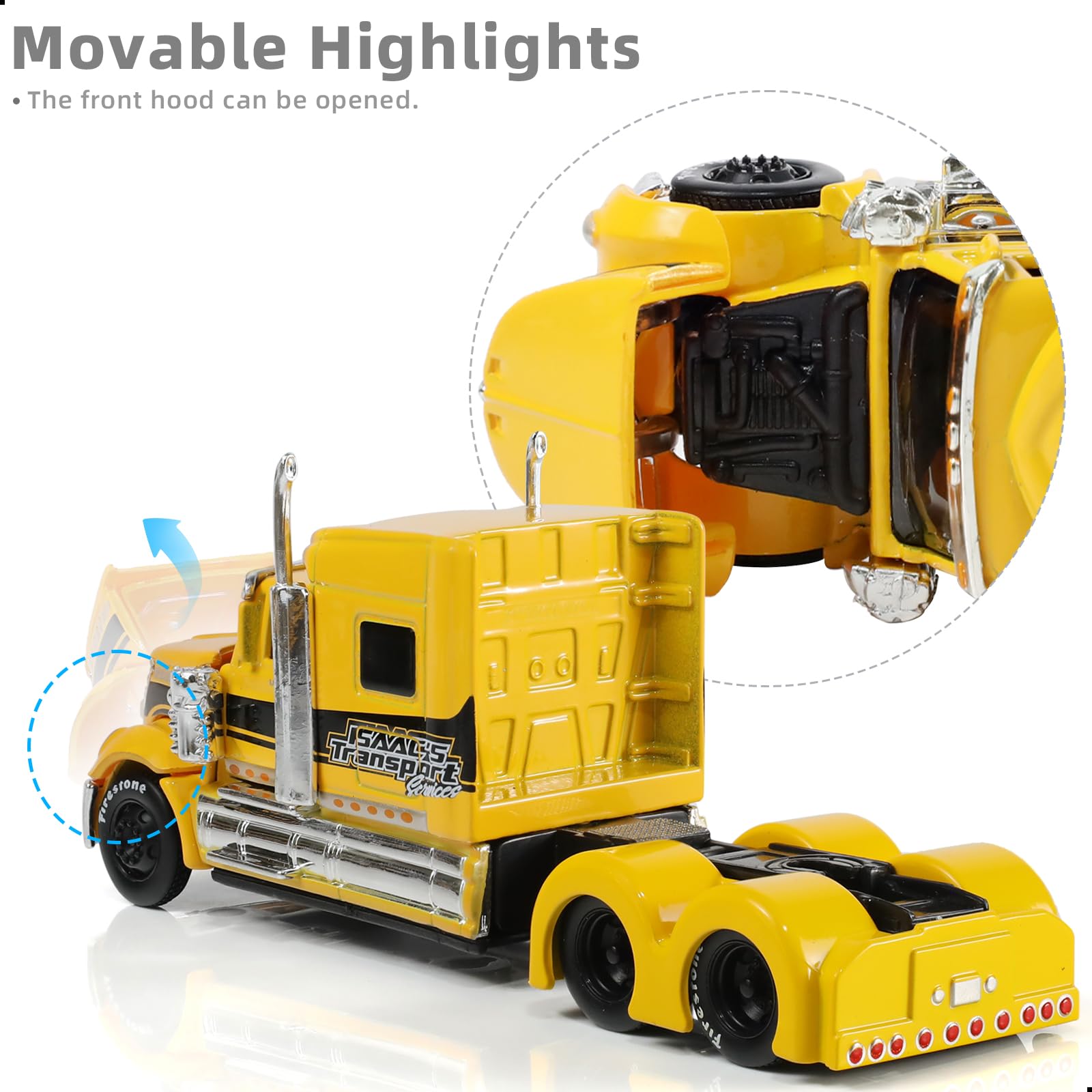 1/50 Die-cast Car Transport Semi Truck Trailer Scale Model, Yellow, International Lonestar