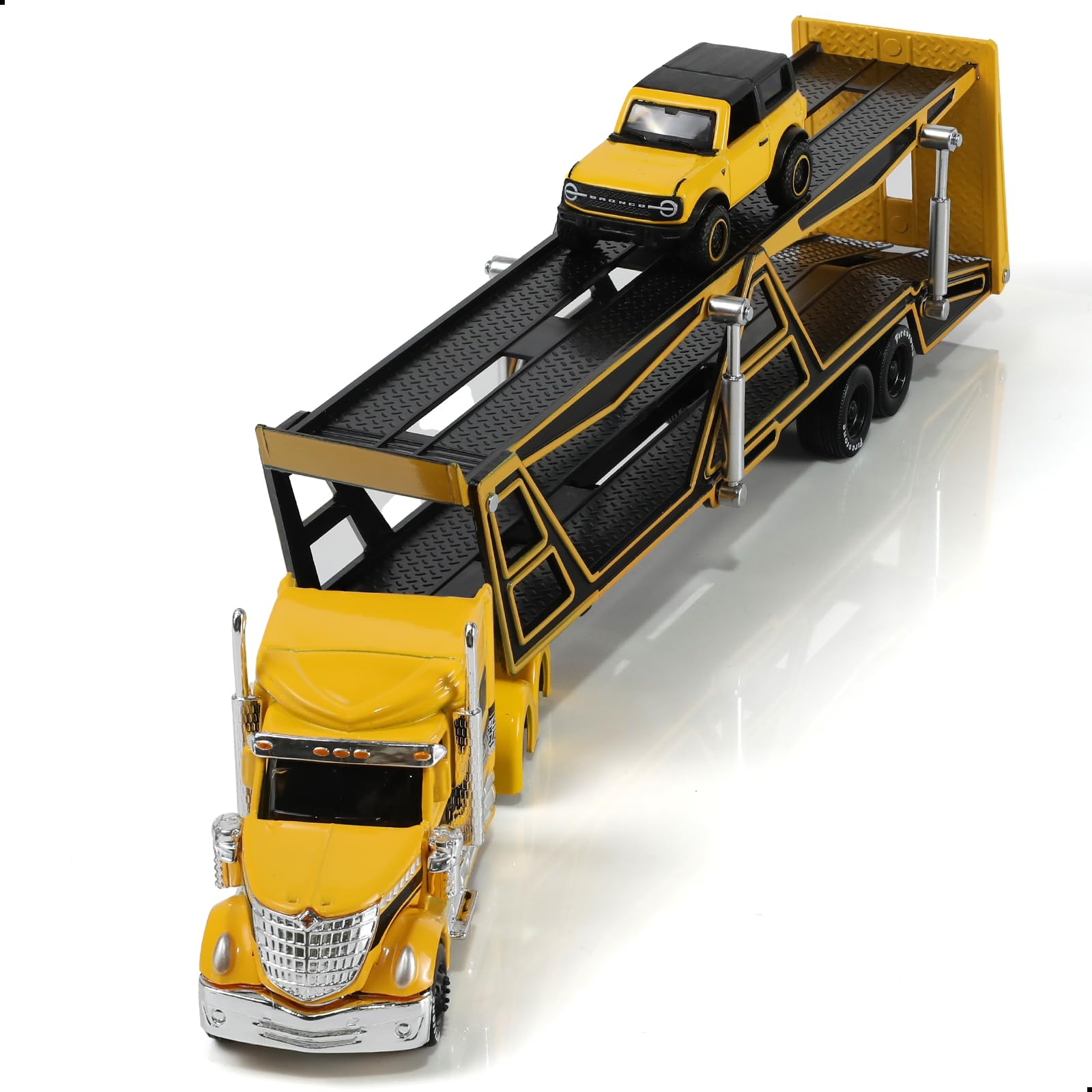 1/50 Die-cast Car Transport Semi Truck Trailer Scale Model, Yellow, International Lonestar