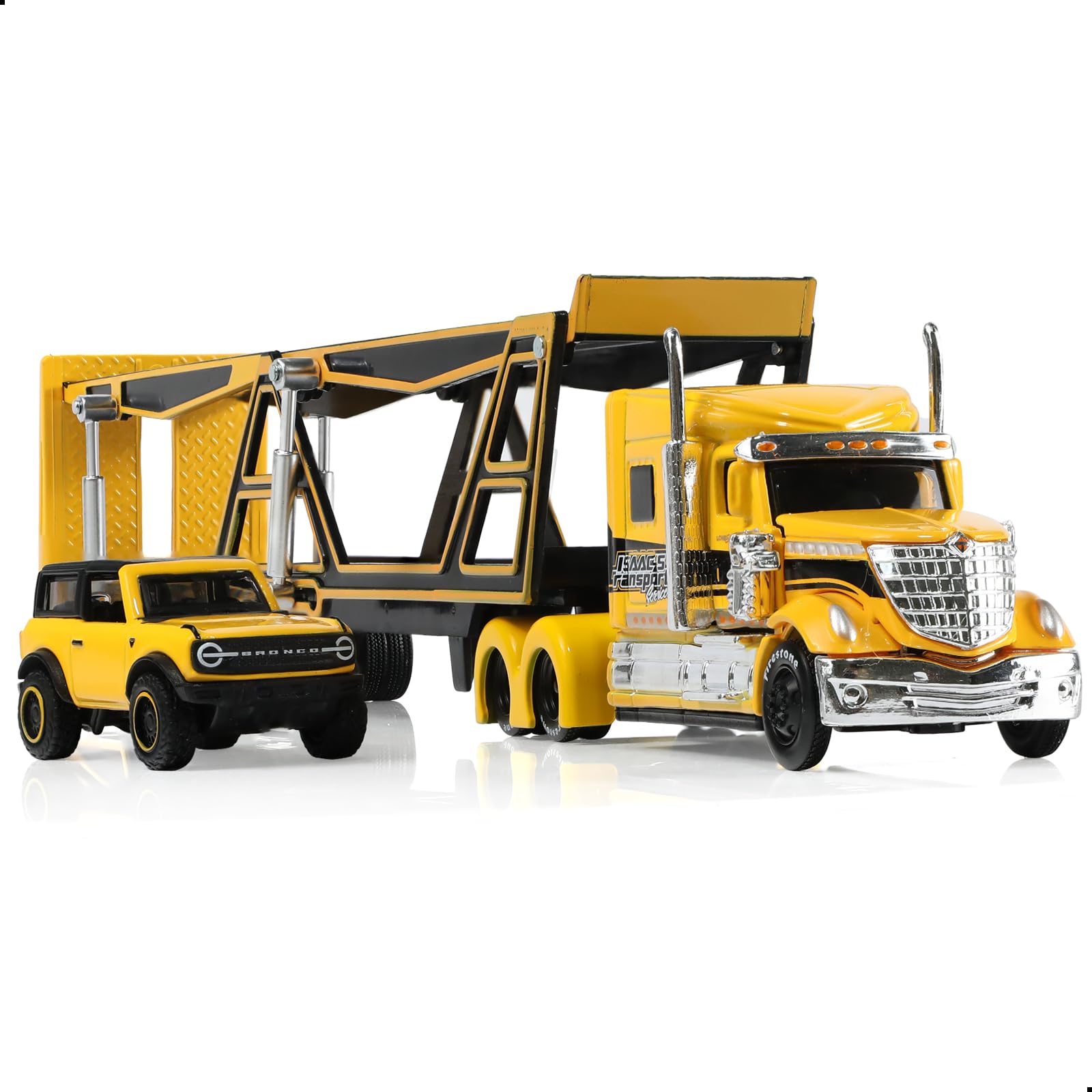 1/50 Die-cast Car Transport Semi Truck Trailer Scale Model, Yellow, International Lonestar