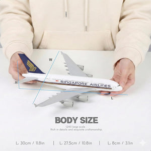 QIYUMOKE 1/240 Singapore Airbus A380 Airplane Model with Display Stand