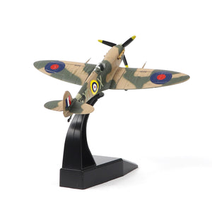 NUOTIE Supermarine Spitfire diecast model with stand, rear view, WWII British fighter aircraft