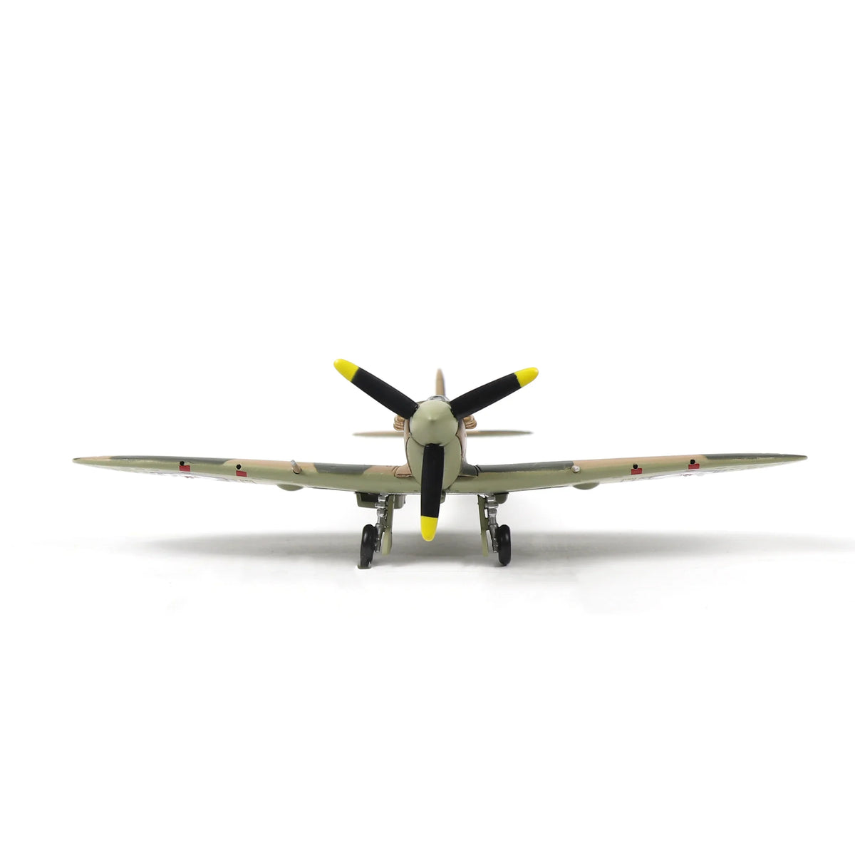 NUOTIE Supermarine Spitfire diecast model in front view with propeller and landing gear