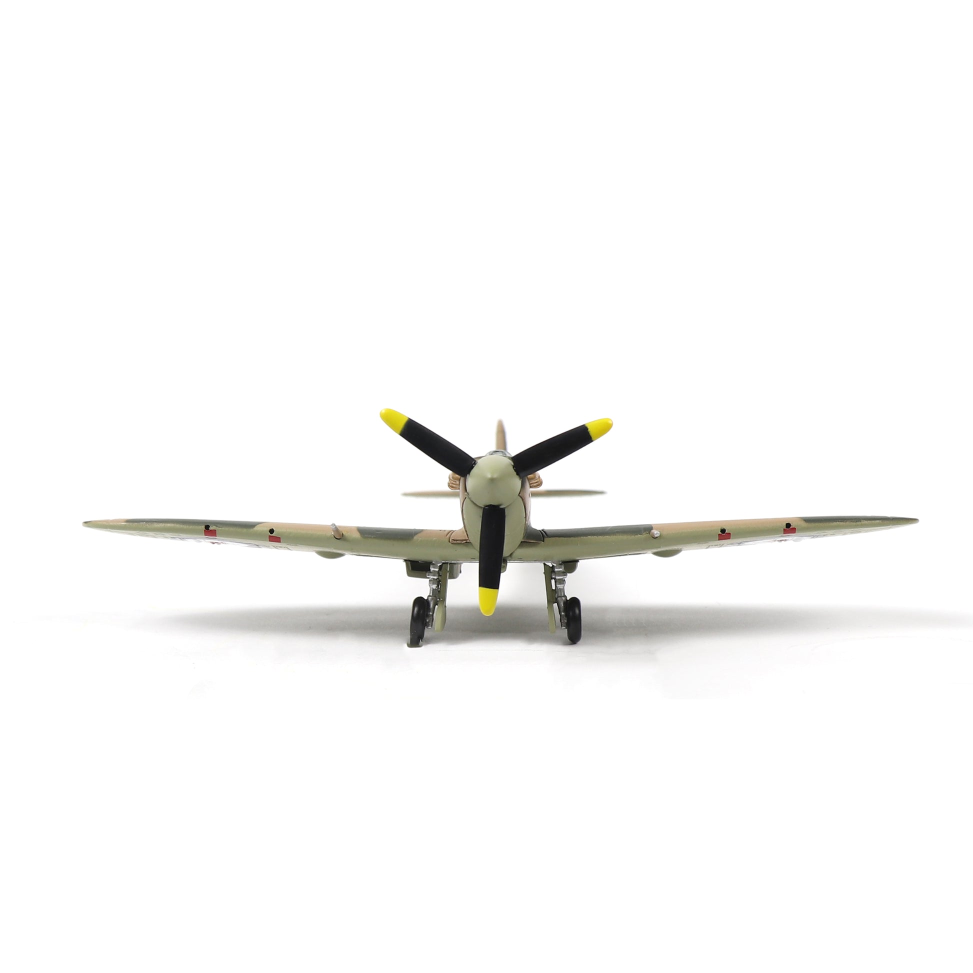 NUOTIE Supermarine Spitfire diecast model in front view with propeller and landing gear