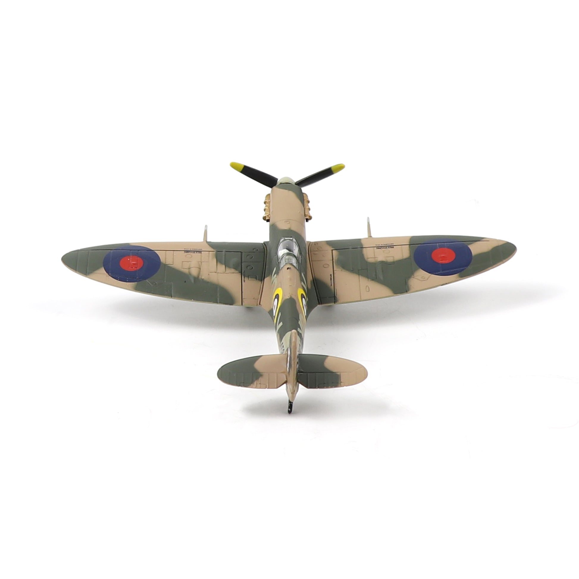 NUOTIE Supermarine Spitfire diecast model in top view showcasing wings and insignia