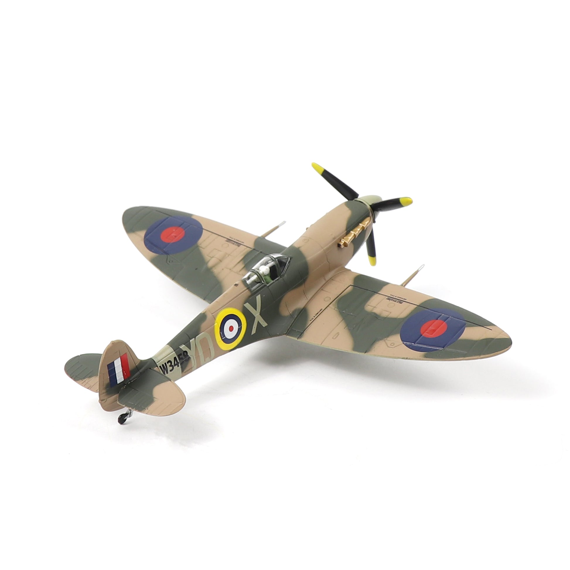 NUOTIE Supermarine Spitfire diecast model in camouflage with roundels, top view