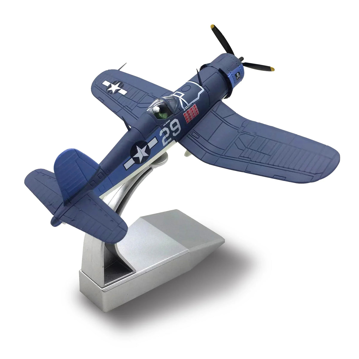 NUOTIE Vought F4U Corsair navy diecast metal model aircraft with stand, angled view